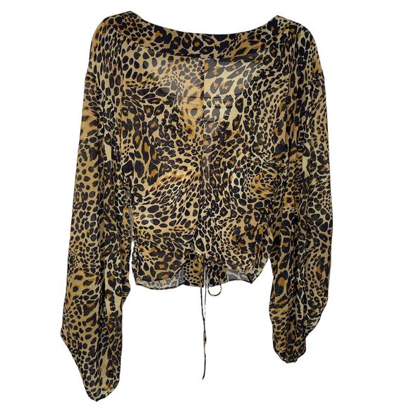 LPA Gerry Top Blouson Sleeves Lillia Leo Leopard Animal Print Party Sexy Sheer S - Picture 7 of 12
